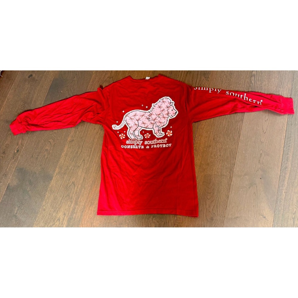 Simply Southern Lion Tracker Candy Holiday Long Sleeve T-Shirt Red